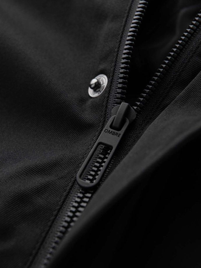 Men's lightweight jacket with high collar and pockets - black V1 OM-JALP-0167