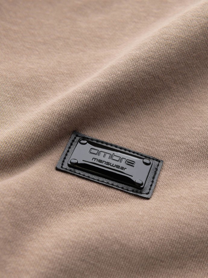 Men's non-stretch sweatshirt with metal pin - beige V1 OM-SSNZ-0136