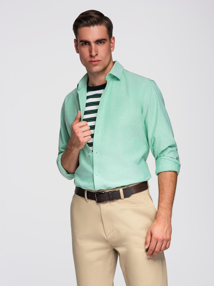 Men's pastel cotton oxford shirt - mint V4 OM-SHOS-0183