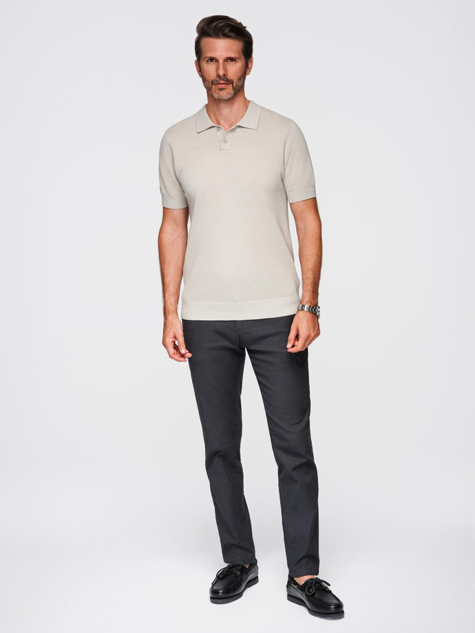 Men's cotton structured knit polo shirt - beige V6 OM-POSS-0117