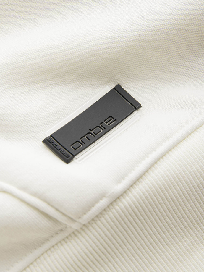 Dresowa bluza męska kangurka z kapturem BASIC – kremowa V5 OM-SSBN-0161