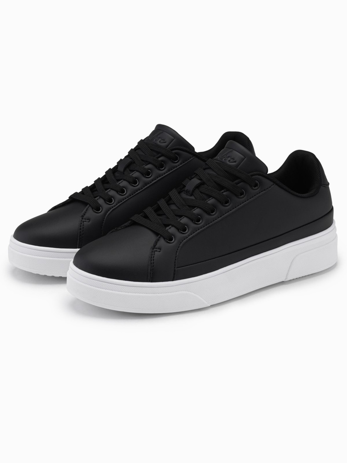 Men's eco leather sneakers shoes with thick sole - black V5 OM-FOSL-0166