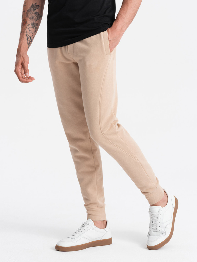 Men's BASIC cotton jogger sweatpants - beige V6 OM-PABS-0174