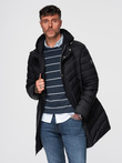 Men's long quilted jacket with natural filling - black V1 OM-JALJ-0212
