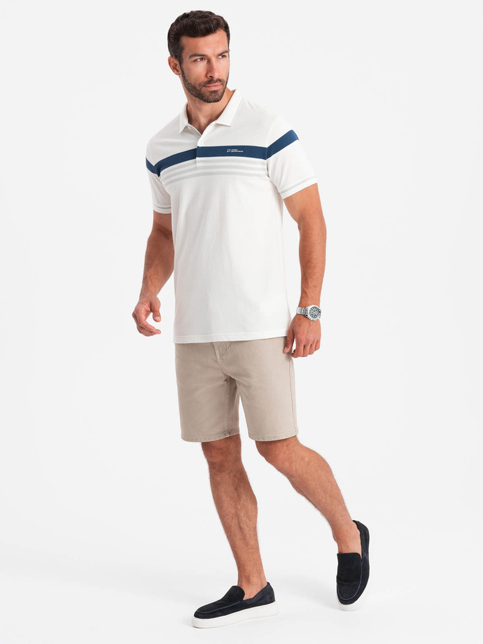Fitted men's polo shirt with two-tone stripes - white V4 OM-POSS-0127