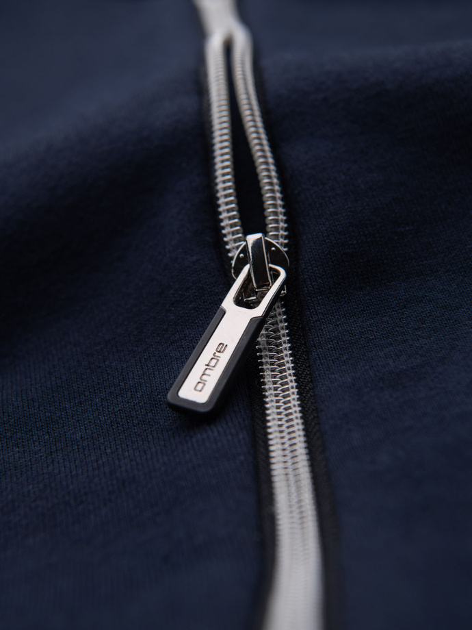 Men's sweatshirt with decorative zips on the front - navy blue V2 OM-SSNZ-0187