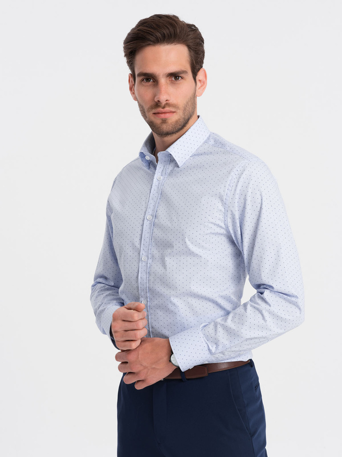Classic men's cotton SLIM FIT shirt in micro pattern - blue V7 OM-SHCS-0156