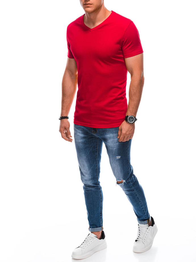Men's basic V-neck t-shirt EM-TSBS-0101 - red V6