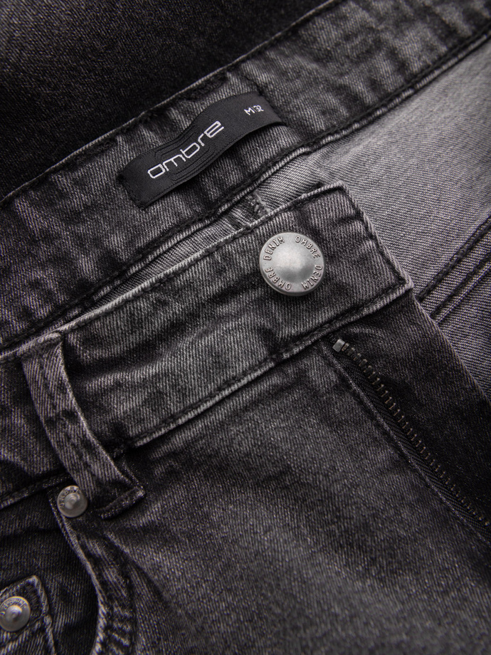 Washowane męskie spodnie jeansowe TAPERED FIT z przetarciami – grafitowe V3 OM-PADP-0163