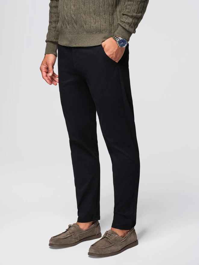 Men's chino pants with decorative waistband - black V1 OM-PACP-0118