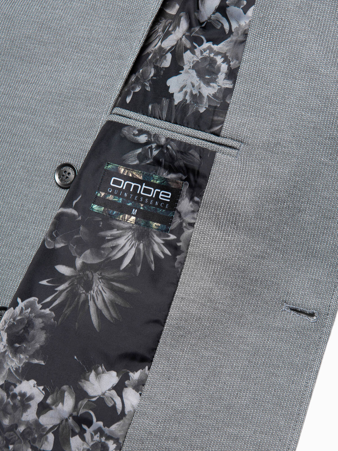 Marynarka męska z łatami na łokciach - jasnoszara V1 OM-BLZB-0108