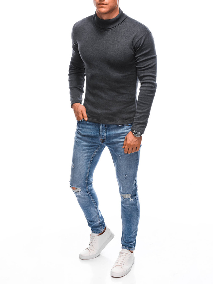 Sweter męski z golfem E213 - szary melanż