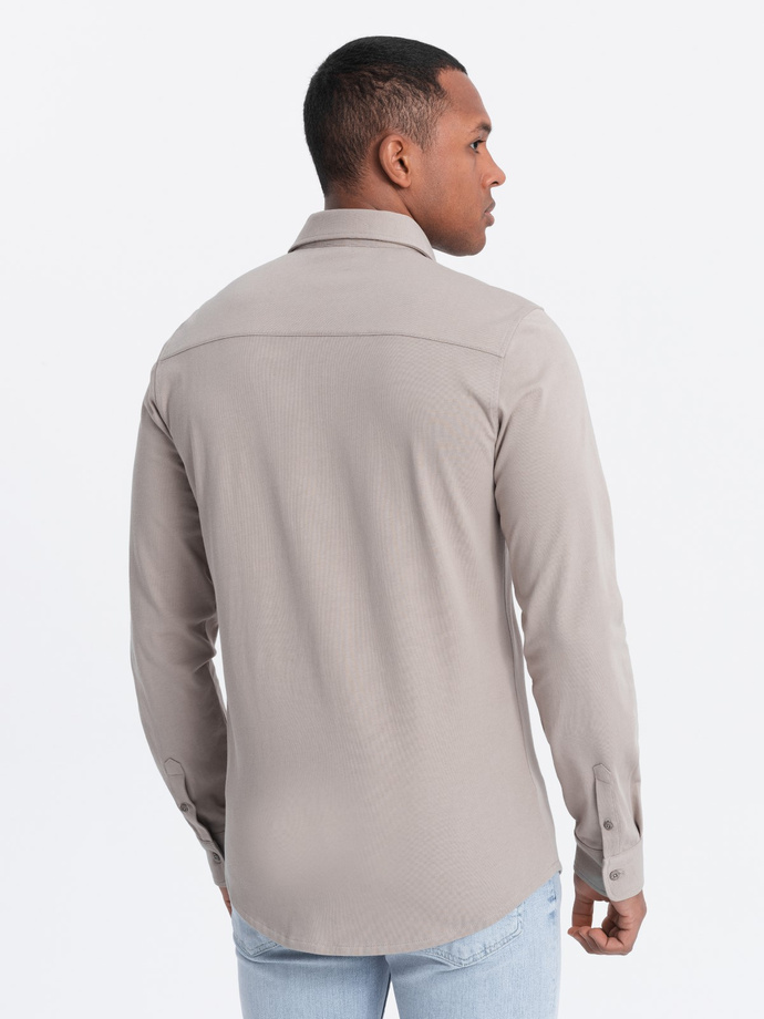 Męska bawełniana koszula REGULAR z dzianiny single jersey - popielata V5 OM-SHCS-0138