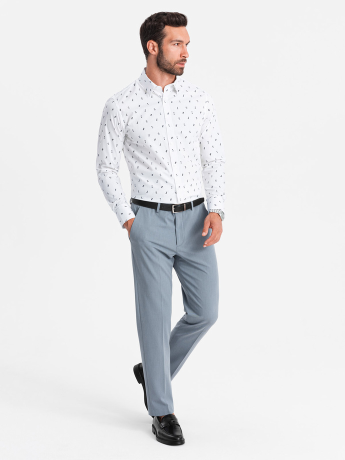 Men's SLIM FIT patterned cotton shirt - white V2 OM-SHCS-0151