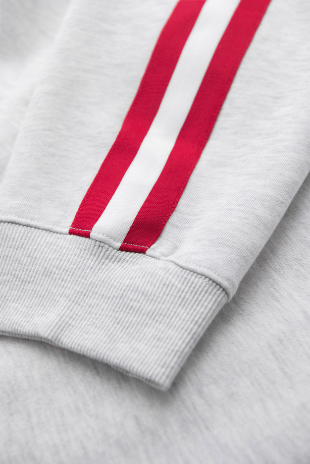 Męskie spodnie dresowe z lampasami i ściągaczami na nogawkach – szary melanż V1 OM-PASK-0258