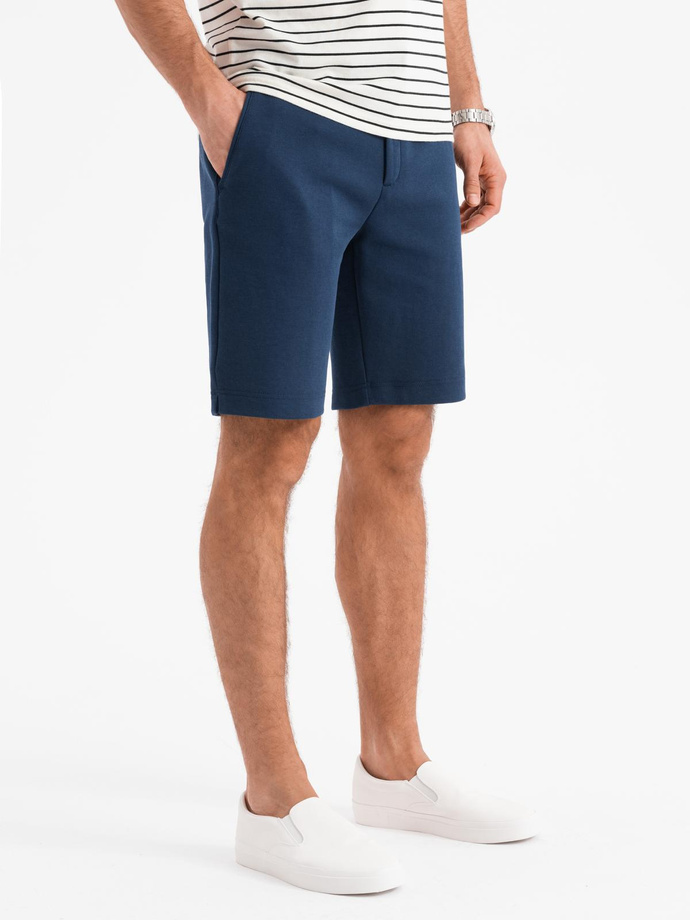 Men's SLIM FIT shorts in structured knit fabric - navy blue V1 OM-SRCS-0169