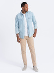 Jeansowe spodnie męskie bez przetarć SLIM FIT - beżowe V8 OM-PADP-0148