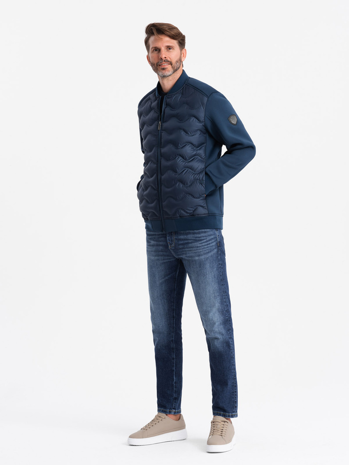 Men's quilted bomber jacket - navy blue V2 OM-JALP-0141