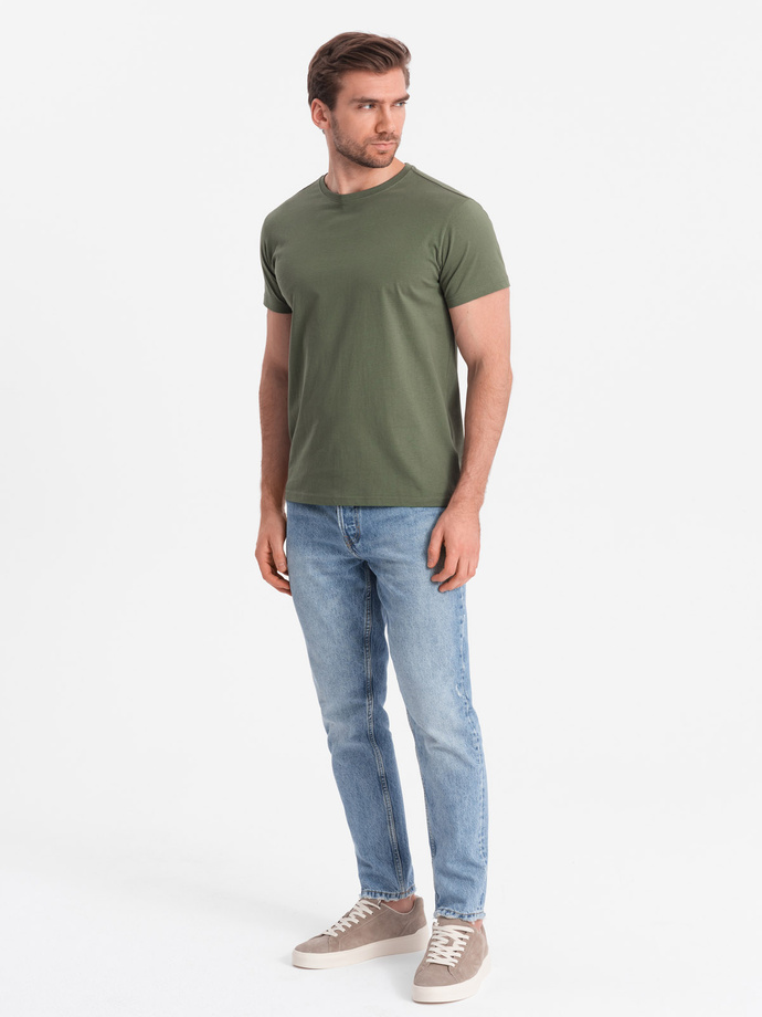 T-shirt męski klasyczny bawełniany BASIC - khaki V6 OM-TSBS-0146