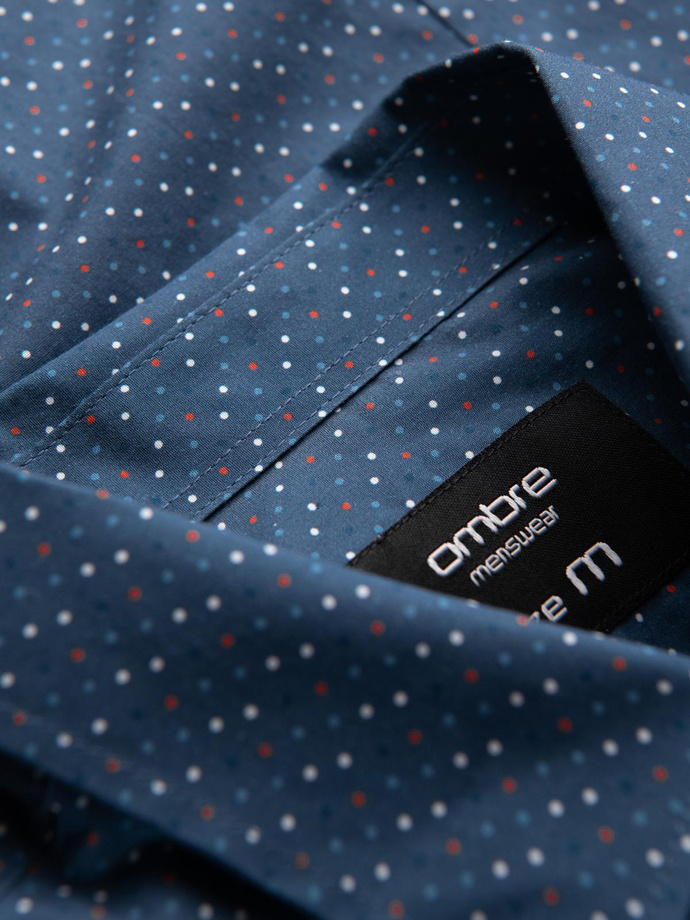 Men's cotton patterned SLIM FIT shirt - blue V4 OM-SHCS-0151