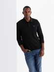 Structured men's polo longsleeve with patch - black V1 OM-POLS-0131