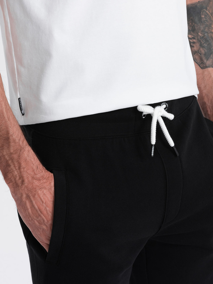 Men's knitted shorts with drawstring and pockets - black V5 OM-SRBS-0139