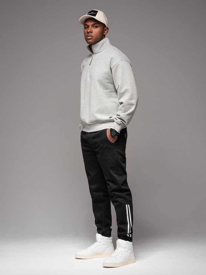 Jeansowe joggery męskie z lampasami – czarne V2 OM-PADJ-0156