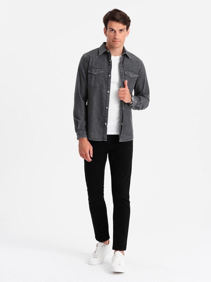 Men's denim snap shirt with pockets - black V3 OM-SHDS-0115