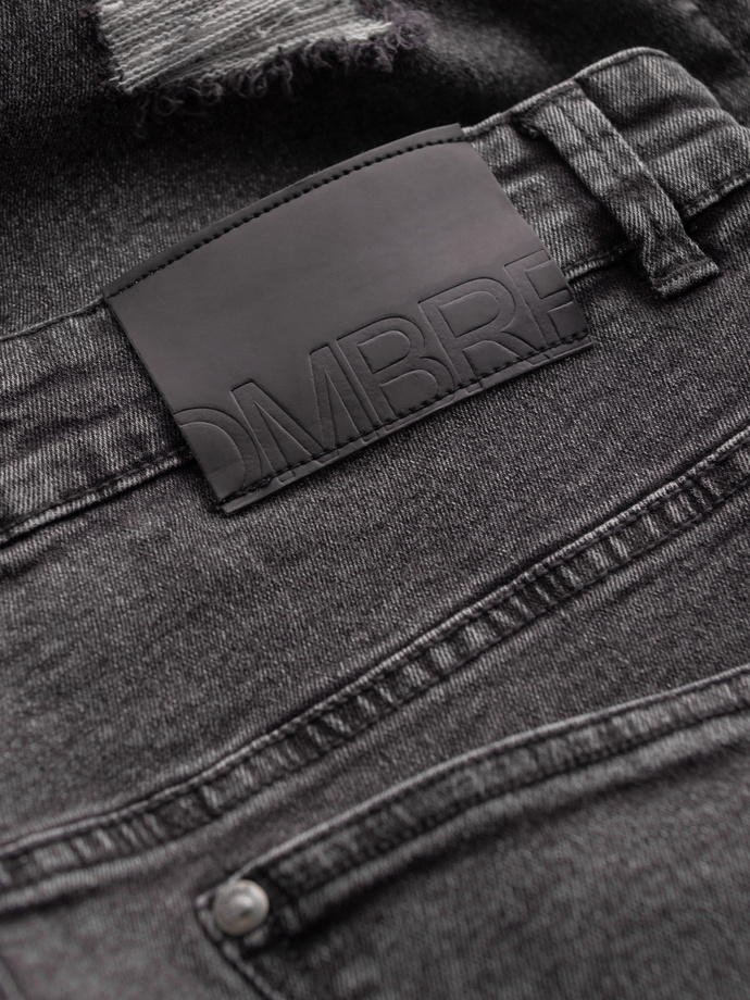 Washowane męskie spodnie jeansowe TAPERED FIT z przetarciami – grafitowe V3 OM-PADP-0163