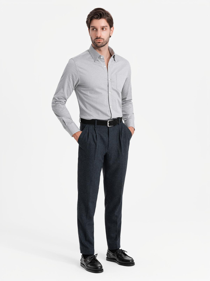 Koszula męska SLIM FIT z ozdobnej tkaniny z kieszonką – szara V2 OM-SHCS-0174