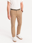 Męskie spodnie chino z ozdobną taśmą w pasie SLIM FIT – piaskowe V5 OM-PACP-0118