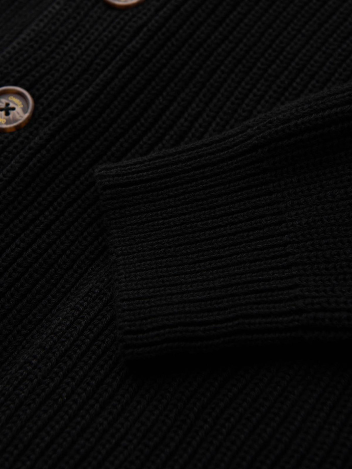 Men's cotton cardigan sweater with shawl collar - black V4 OM-SWCD-0153