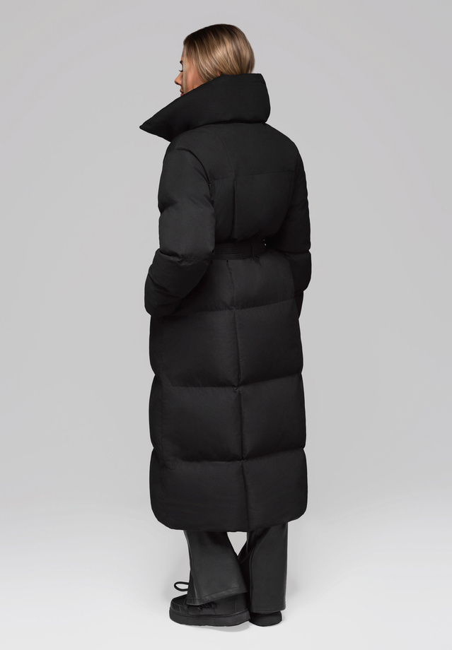 Women's quilted long jacket with belt OW-JALJ-0104 v1 - black
