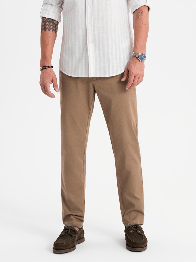 Men's REGULAR FIT chino pants with fine texture - dark beige V2 OM-PACP-0184