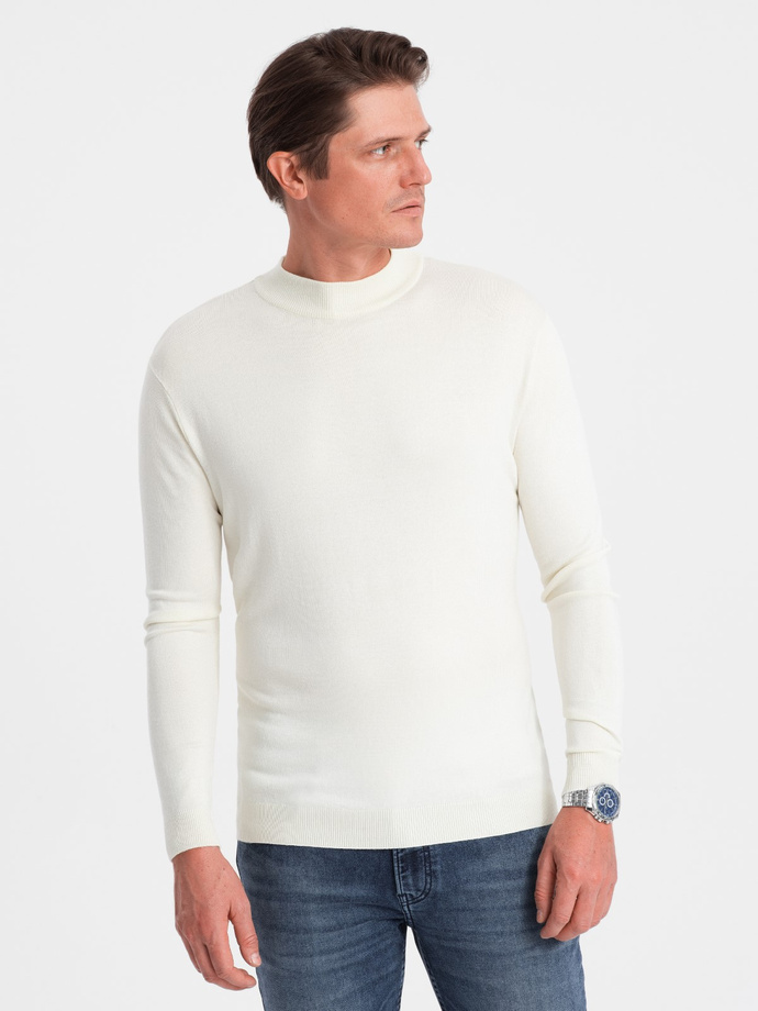 Men's knitted half turtleneck with viscose - cream V4 OM-SWTN-0100