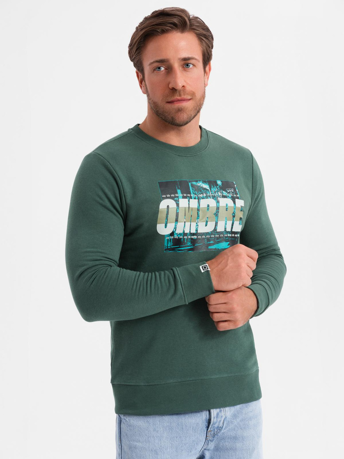 Men's printed over-the-head sweatshirt - green V2 OM-SSPS-0156