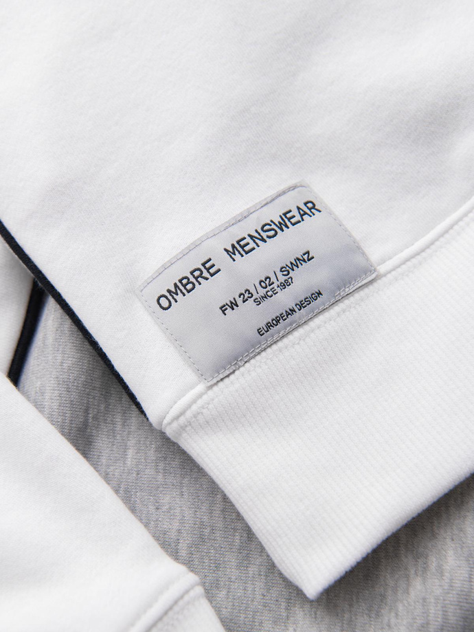 Bluza męska OVERSIZE z kontrastowym łączeniem kolorów - biało-szara V1 OM-SSNZ-0130