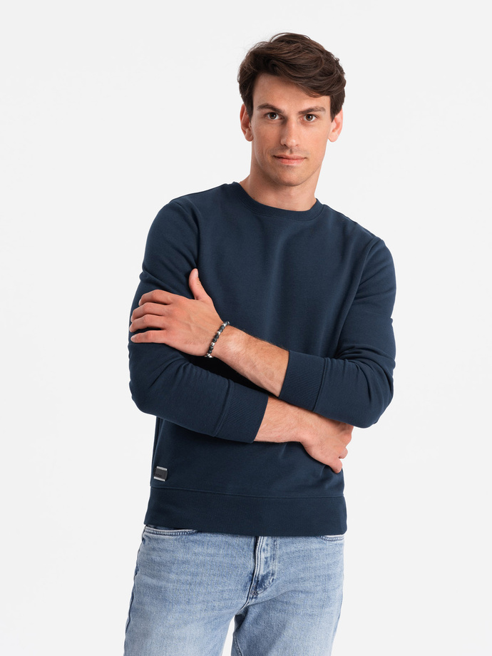 BASIC men's cotton non-stretch sweatshirt - navy blue V1 OM-SSBN-0159