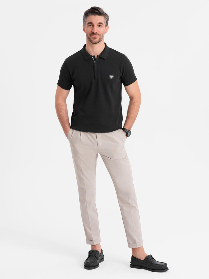 Men's polo shirt with zip neckline - black V6 OM-POSS-0148