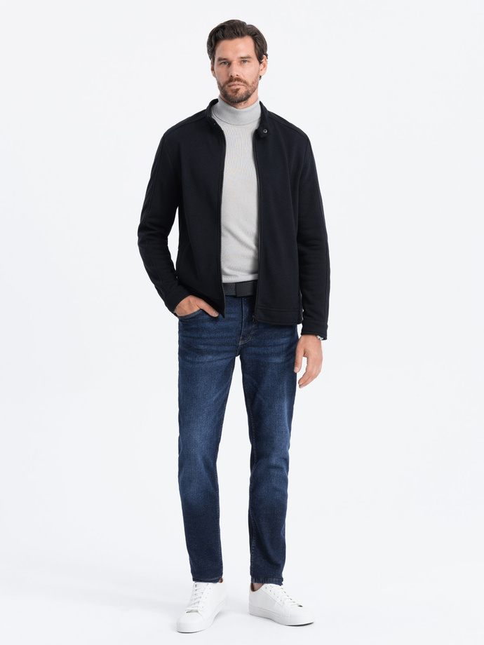 Men's unbuttoned sweatshirt with stand-up collar - black V5 OM-SSZP-22FW-005