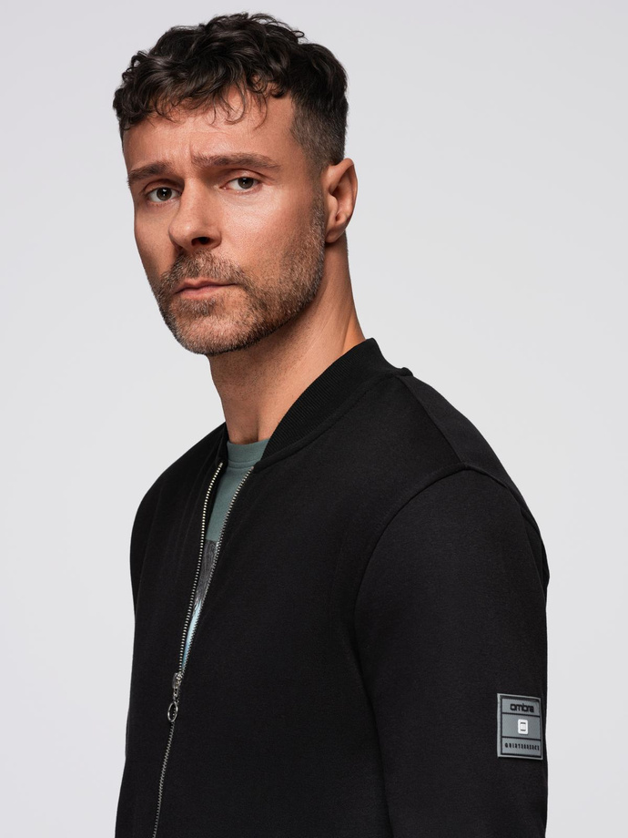 Bawełniana rozpinana męska bluza dresowa bomberka – czarna V5 OM-SSZP-0215