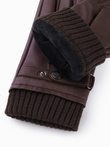 Men's leather gloves with touch function - dark brown V2 OM-ACGL-0128