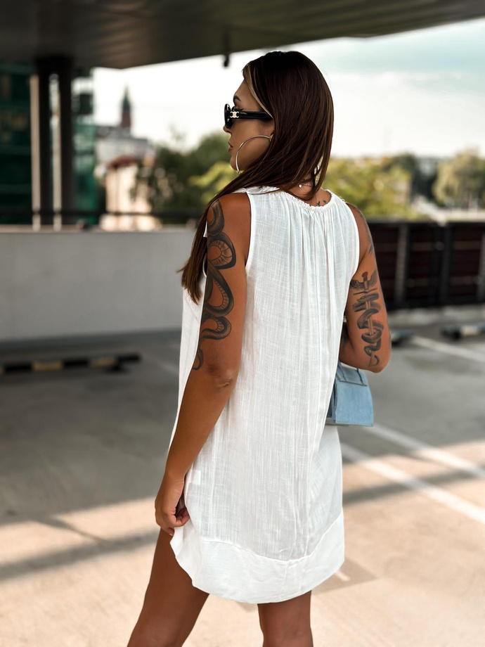 Mini mini dress boat neckline ruffled with bow - DLR110 ecru