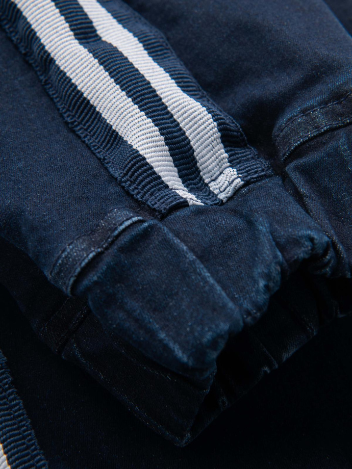 Men's denim joggers with piping - dark blue V4 OM-PADJ-0156