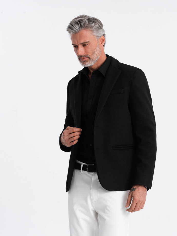 Marynarka męska casual z ozdobnymi guzikami na mankietach - czarna V3 OM-BLZB-0118