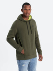 Bluza męska z kapturem z kieszenią na zamek - oliwkowa V2 OM-SSNZ-22FW-006