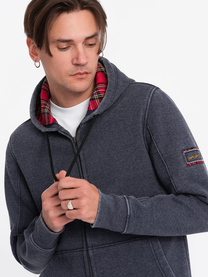 Washable men's unbuttoned hoodie - navy blue V4 OM-SSDS-0110