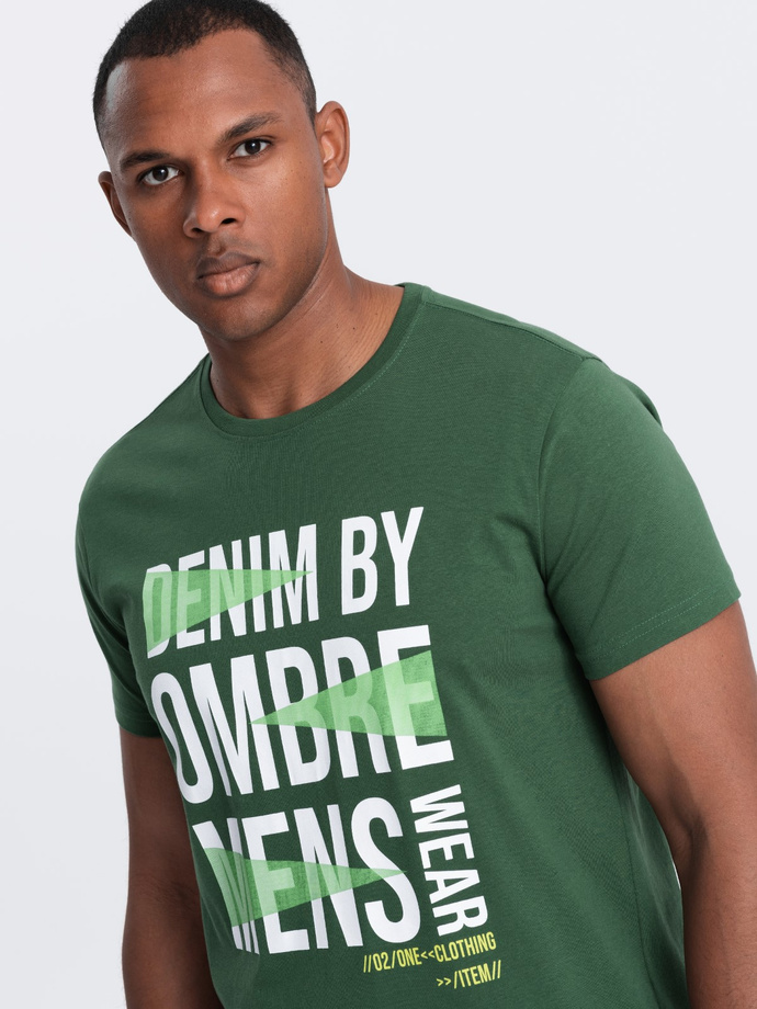 Men's cotton t-shirt with large inscription - green V1 OM-TSPT-0193