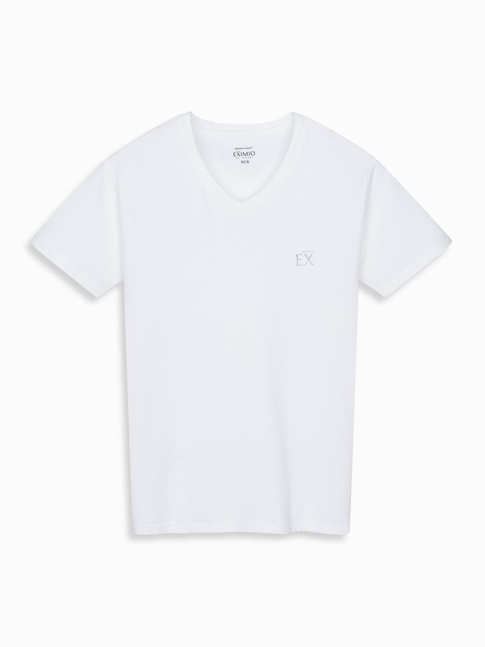 Men's V-neck SLIM FIT t-shirt with elastane and print - white V2 OM-TSBC-0221