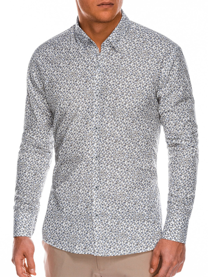 Men's shirt with long sleeves - white/brown K475